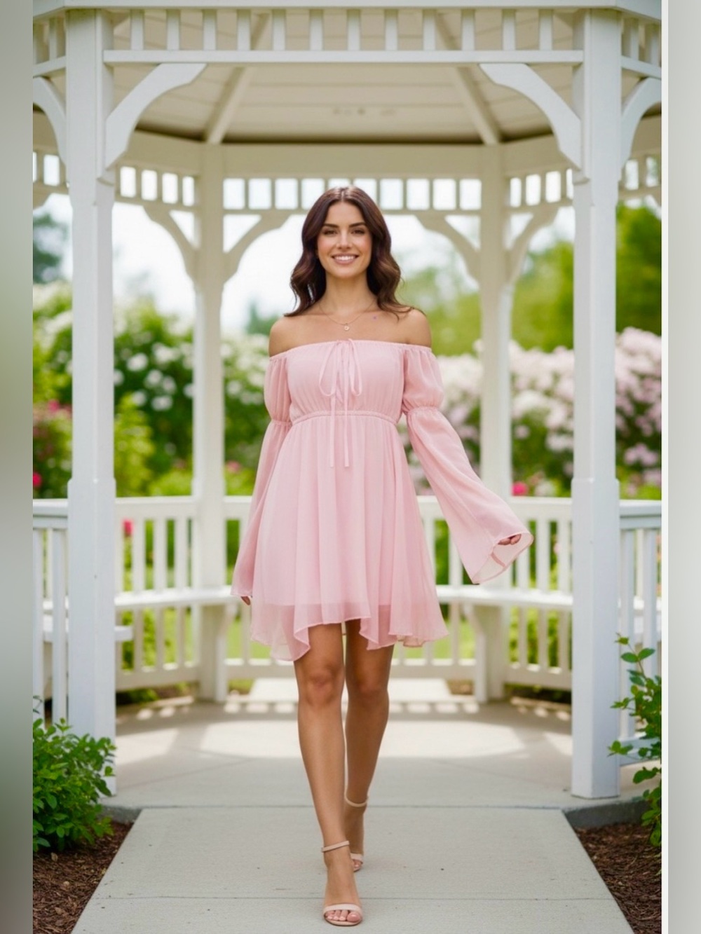 NWOT Fairycore Bell Sleeve Dress Pink Asymmetrical Hem M Festival Ballerina